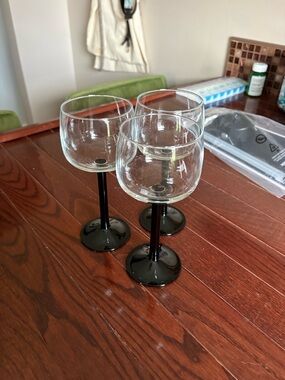 Vintage Luminarc France Black Stem Wine Glass Goblet